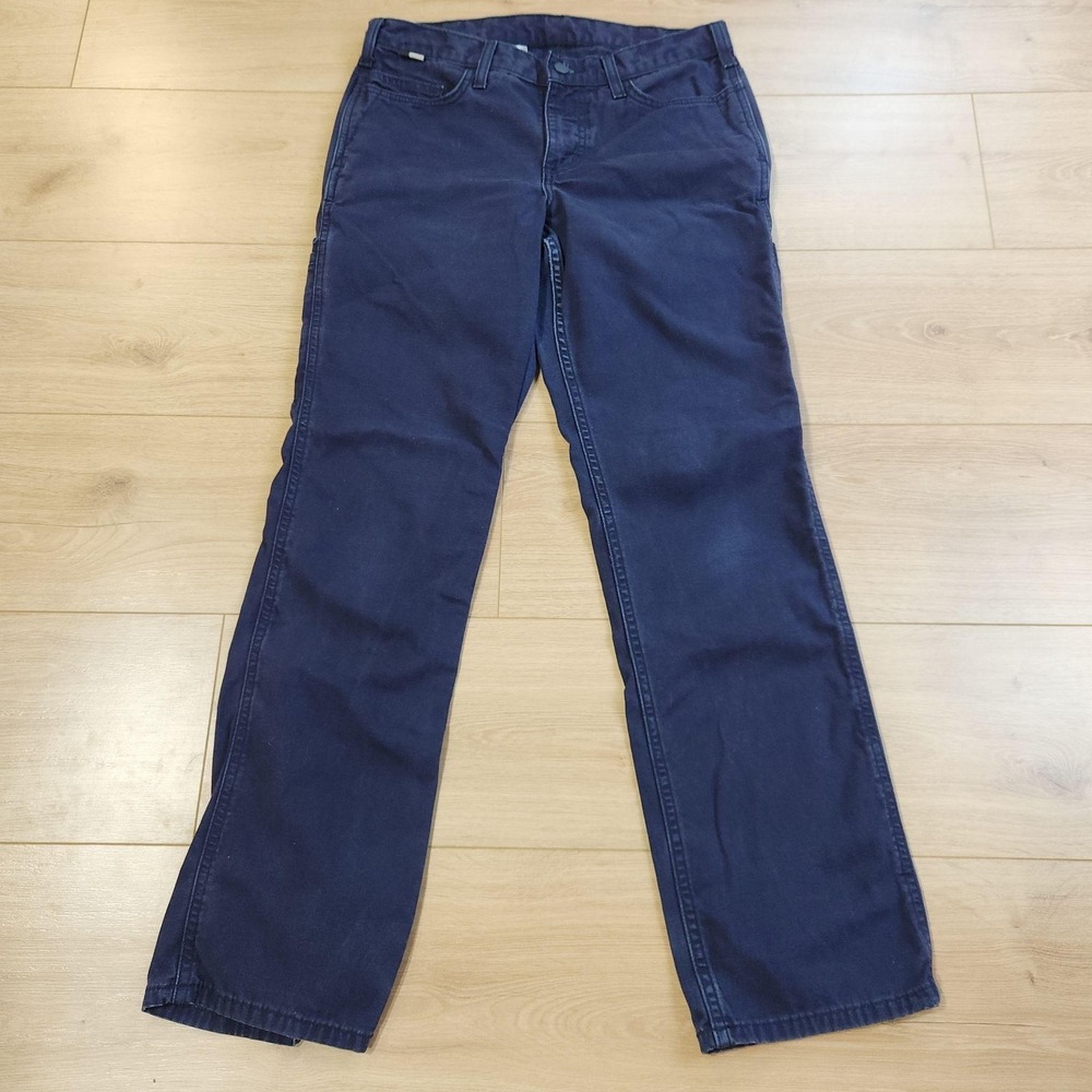 Carhartt FR Pants Womens 8 Short Blue Flame Resistant Carpenter Canvas Workwear
